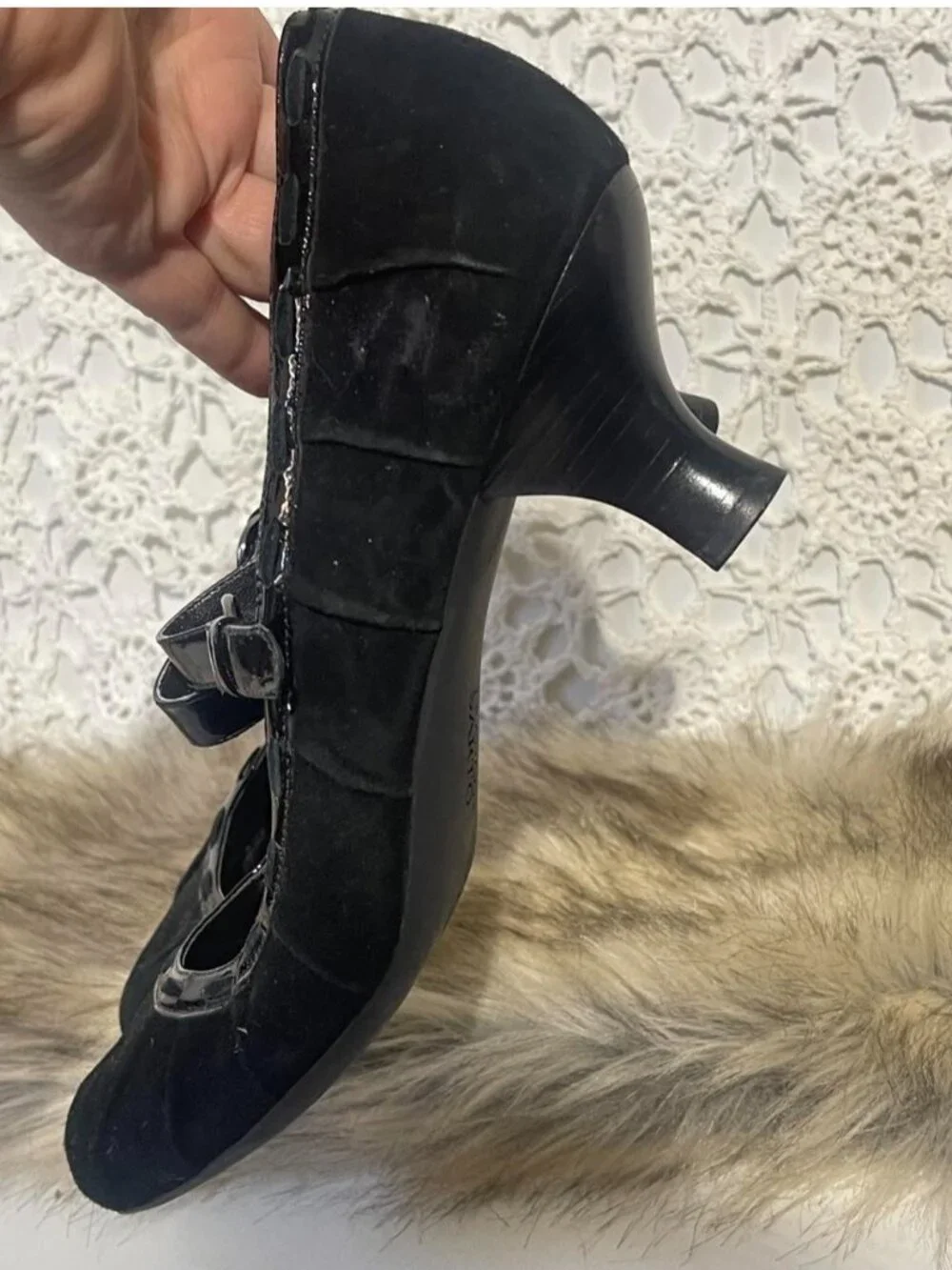 Franco Sarto black Mary Jane suede leather heels with buckle